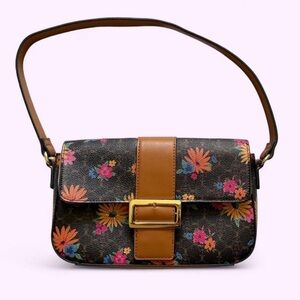 Nanette Lepore Fiona Logo Flap Floral Baguette Shoulder Bag